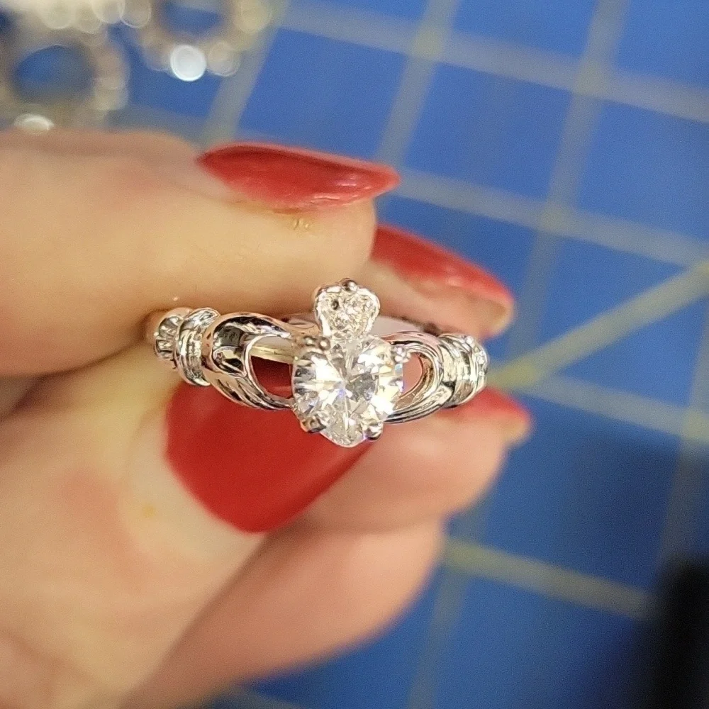 Rhinestone Faux Diamond Cocktail Silver Ring